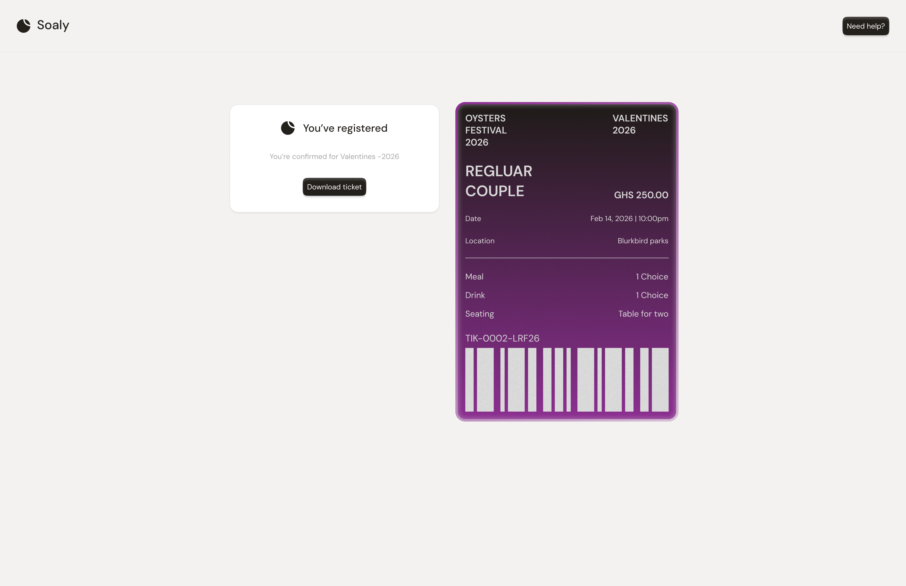 A booking confirmation with QR code