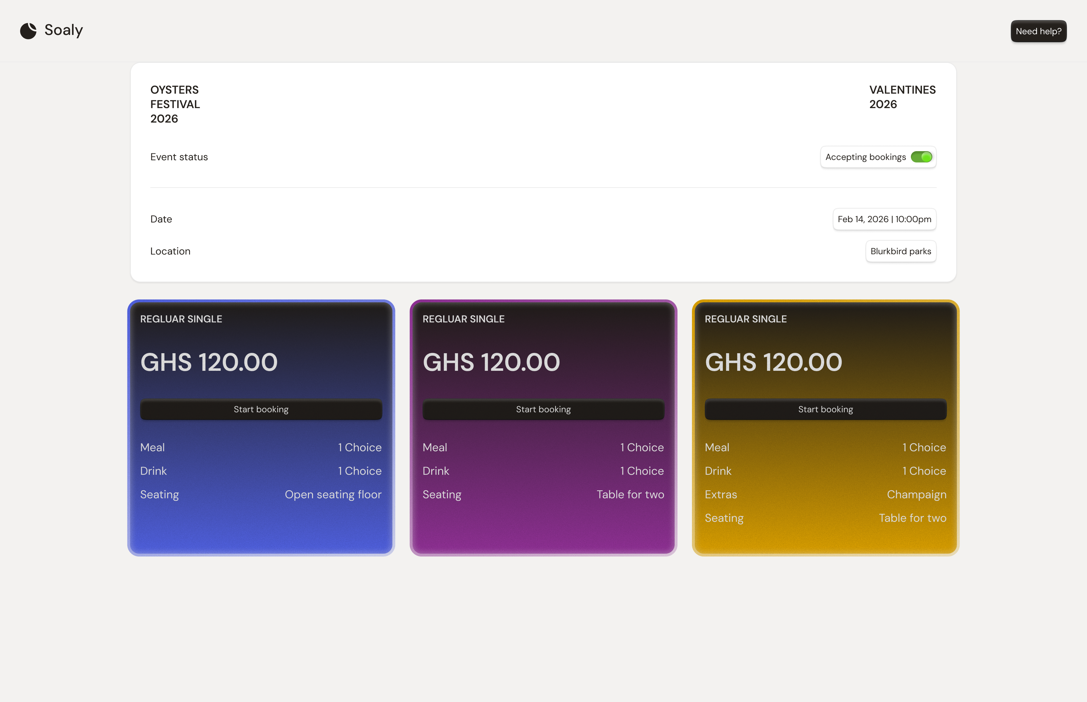 The public booking page