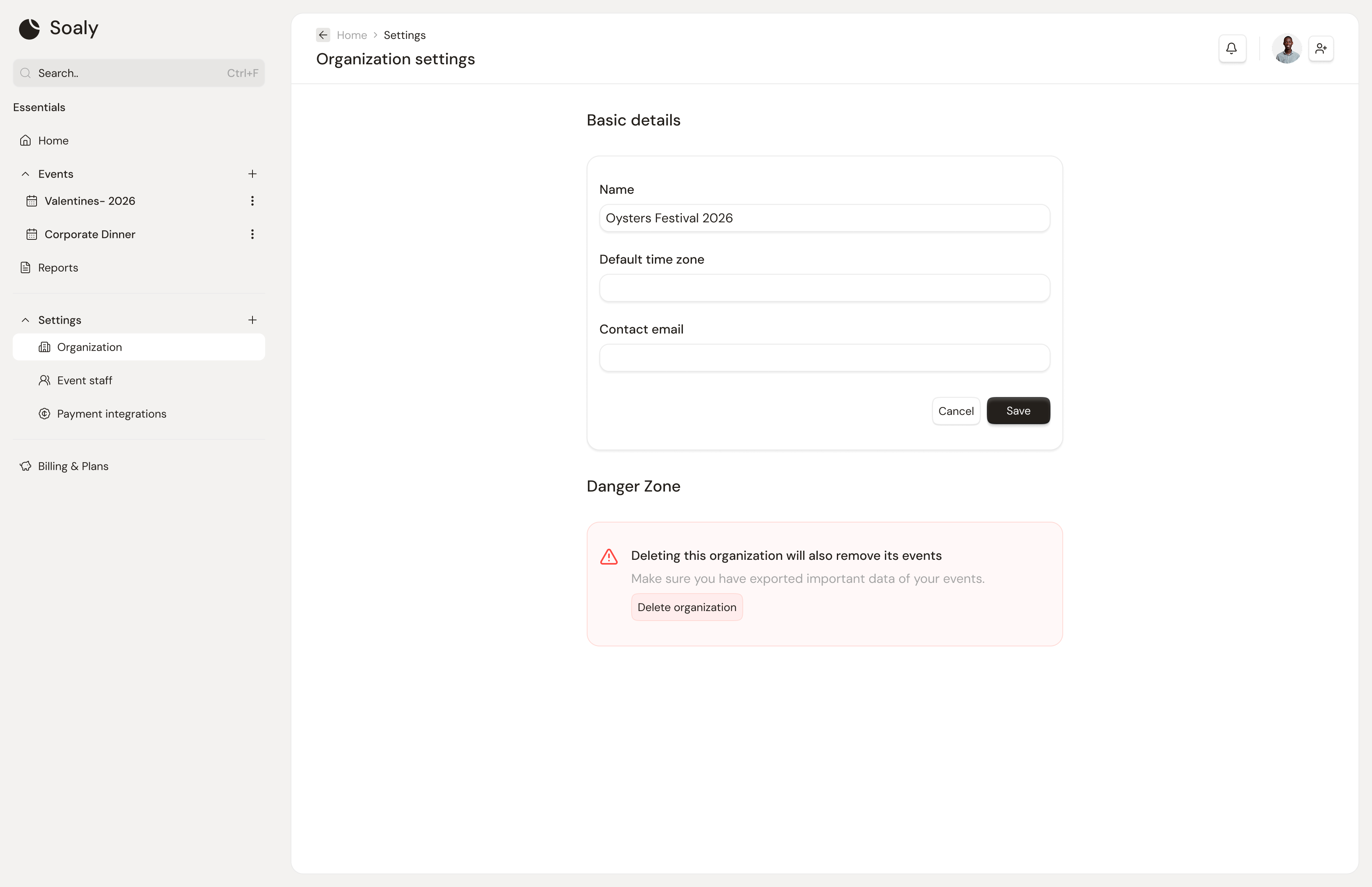 Organization settings